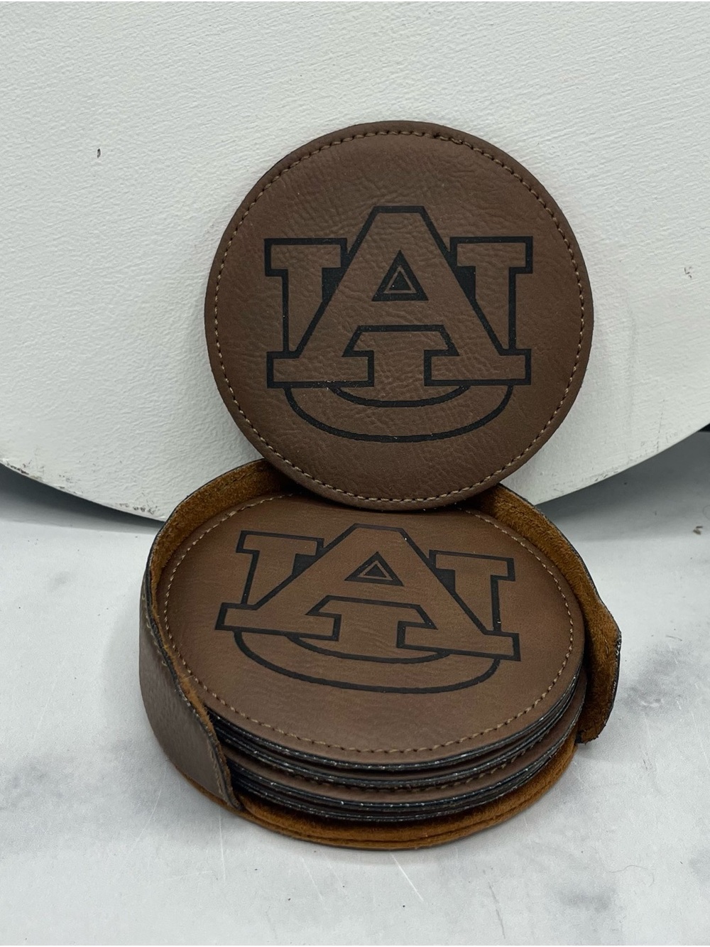 Auburn Faux Leather Coaster Set - Dark Brown - set of 6 coasters
